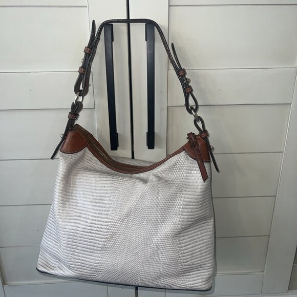 Dooney and Bourke Hobo Luxe Leather Lizard Embossed Brown And Red In Color - Picture 2 of 11